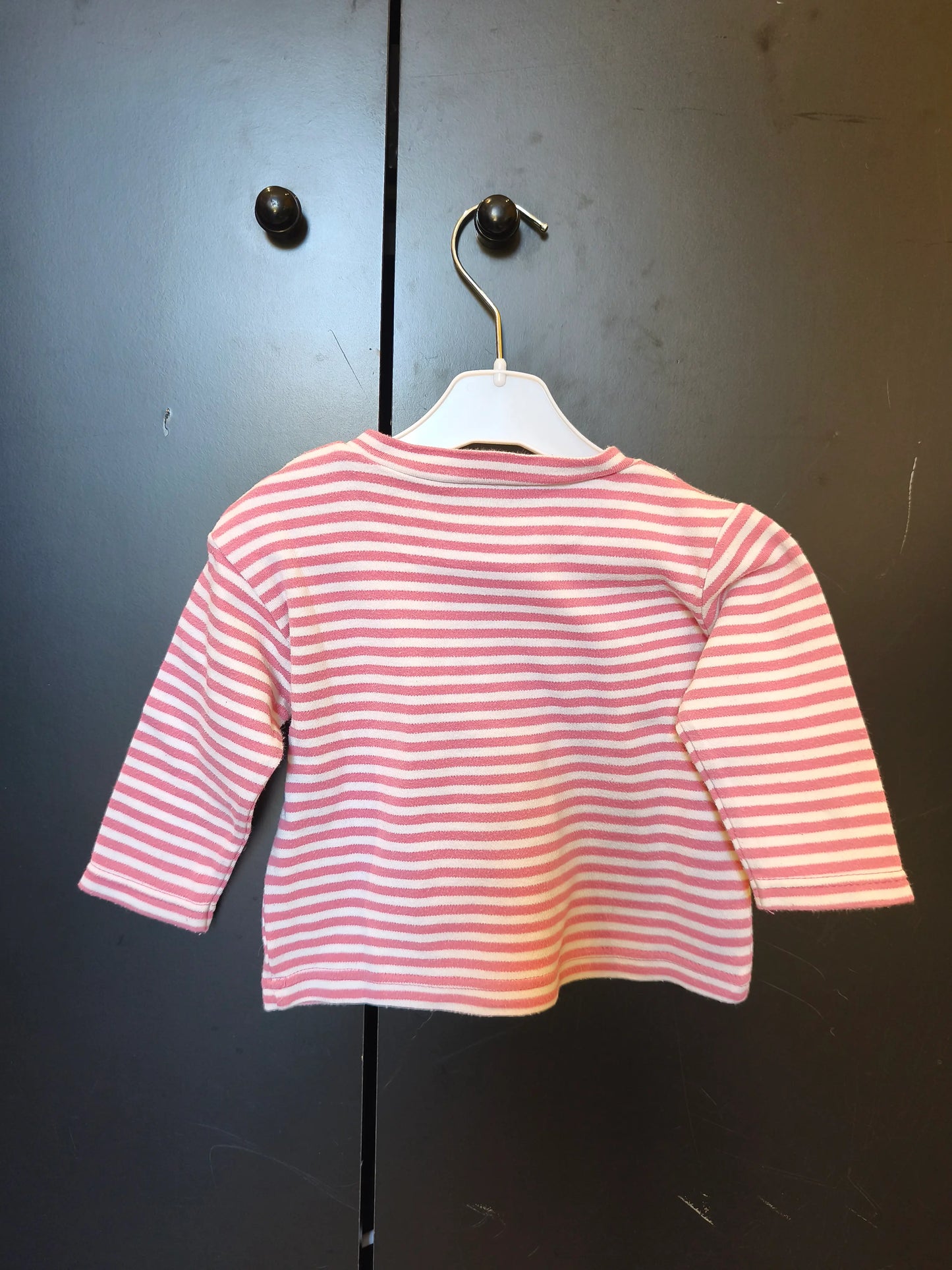 T-shirt manches longues rayé blanc et rose – 100% coton – 9 mois ref 277