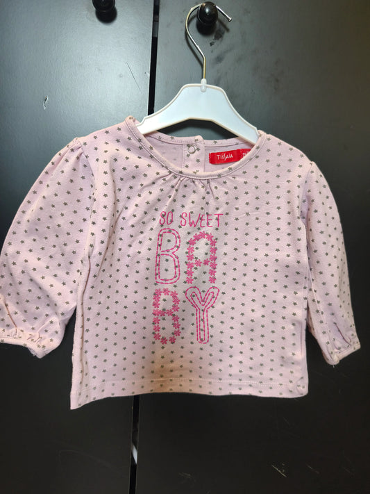 T-shirt rose à étoiles argentées et inscription "So Sweet Baby" – Tissaia – 12 mois ref 325