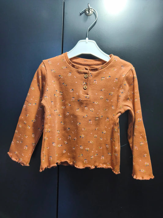 T-shirt terracotta côtelé à imprimé floral – Verbaudet 18 mois ref 353