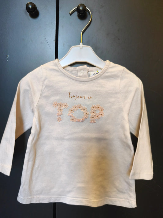 T-shirt Écru “Toujours au Top” – Broderie Dorée & Fleurie – Tape à l’Œil – 9 mois ref 286