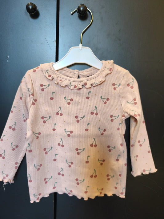T-shirt Vieux Rose à Motif Cerises – Kiabi – 9 mois ref 284