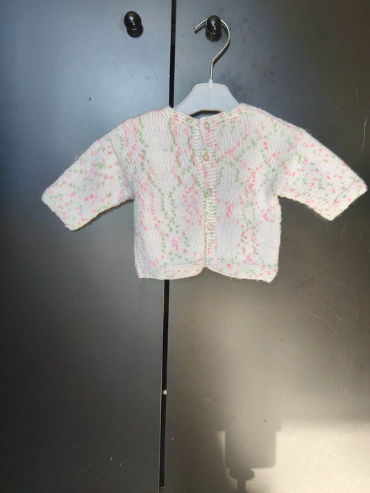 Veste Tricotée Blanche à Motif Rose – Naissance ref 176