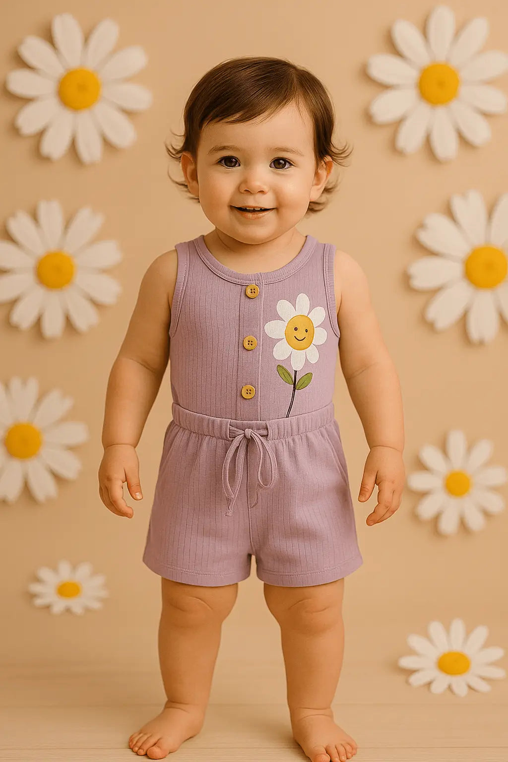 Combinaison Short Bébé Fille Lilas en Coton – Élégance & Confort pour l’Été