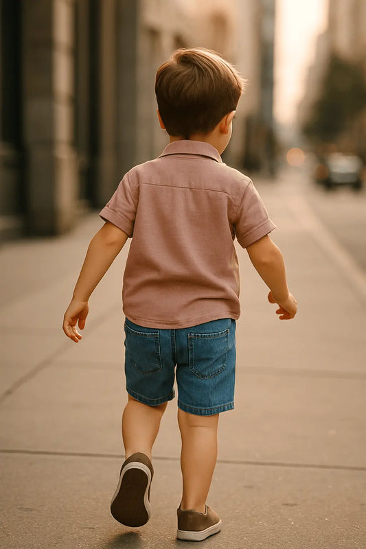 Ensemble Été – Chemise Camel à Manches Courtes + Short Imitation Jean ref 427184