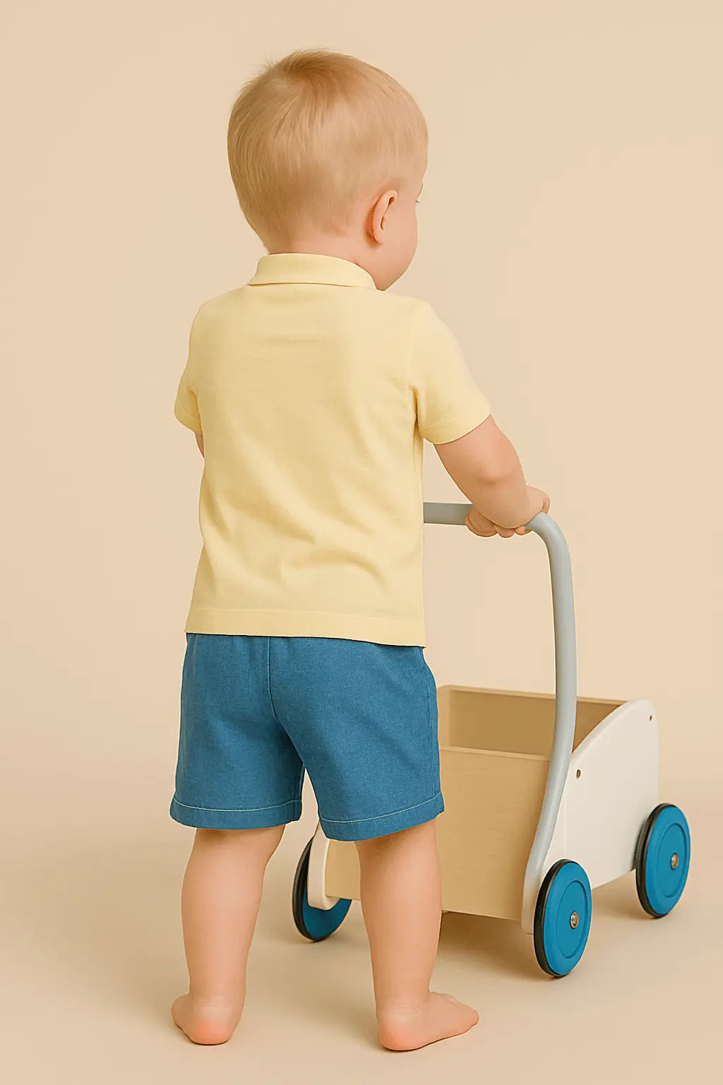 Ensemble bébé garçon été – Polo jaune "Marine" brodé & short bleu