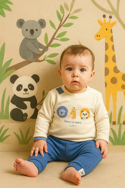 Pull animaux & pantalon bleu assorti ref 433871