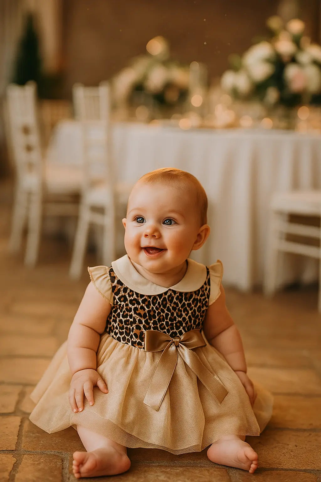 Robe bébé fille léopard & tulle café – Élégante & confortable