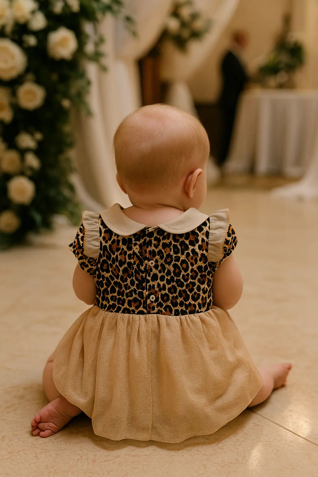 Robe bébé fille léopard & tulle café – Élégante & confortable