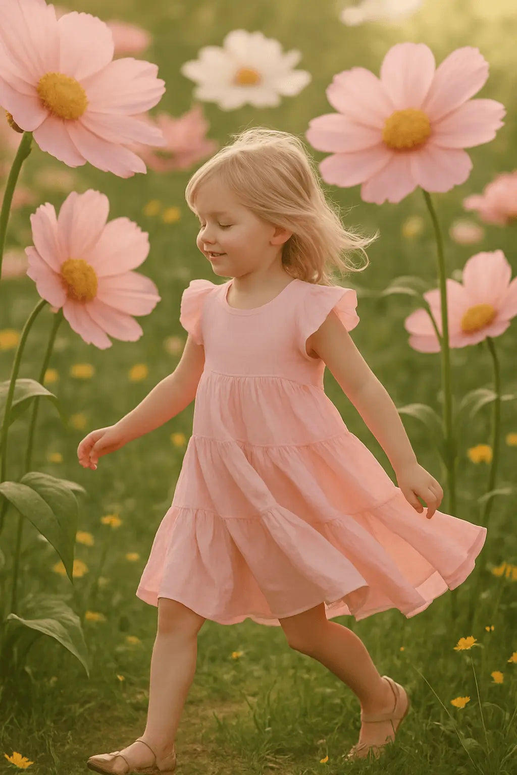 Robe longue rose pastel pour fille – Élégance et confort au quotidien