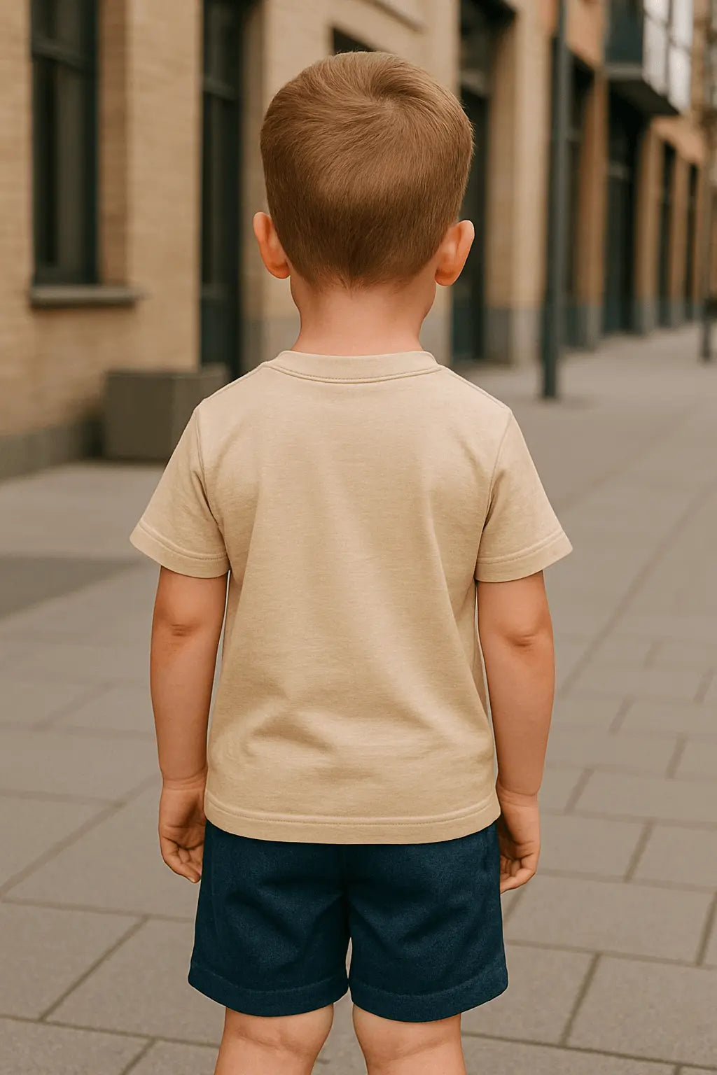 Ensemble T-shirt Beige et Short Bleu Garçon