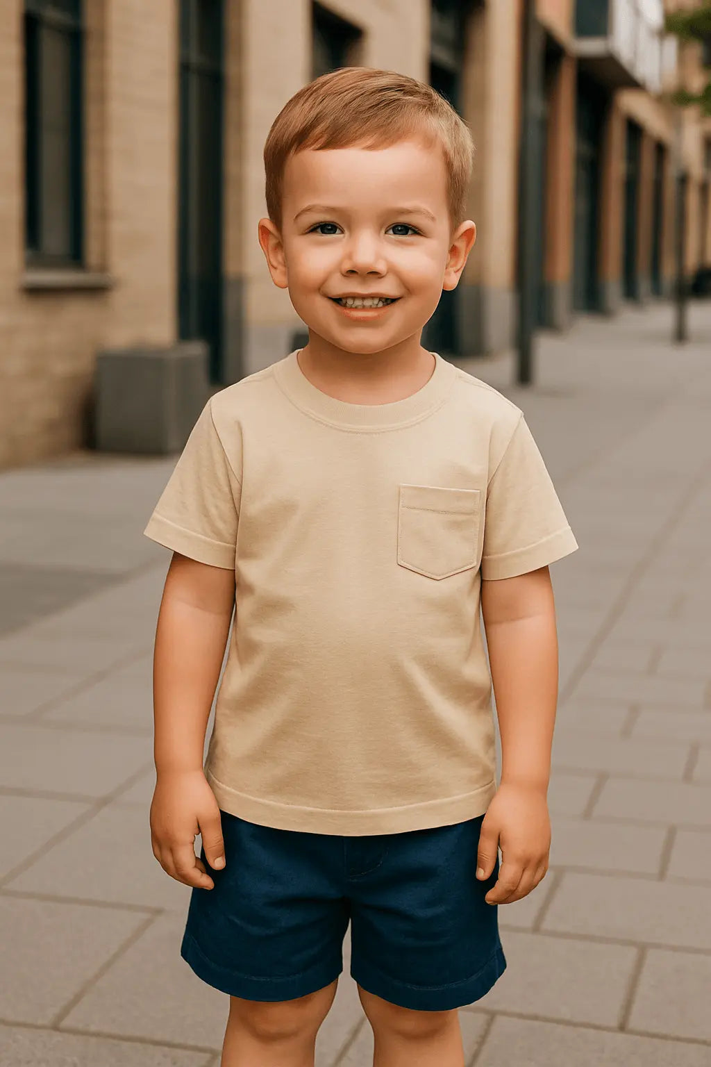 Ensemble T-shirt Beige et Short Bleu Garçon