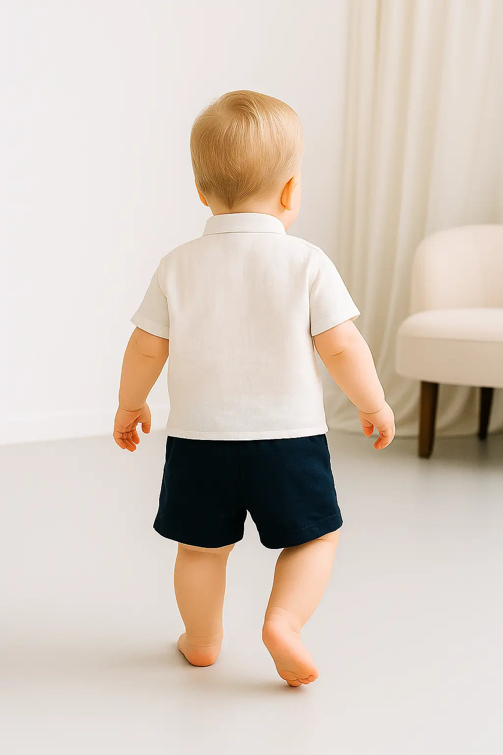 Ensemble Garçon Été 100% Coton – T-Shirt Blanc & Short Bleu Marine