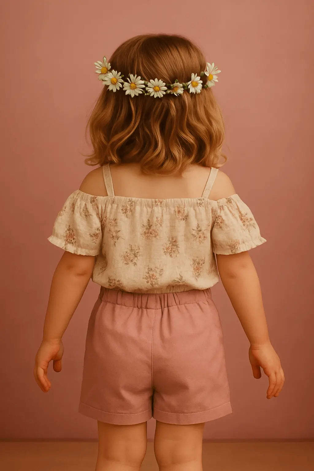 Ensemble fille T-shirt crème à fleurs & short rose