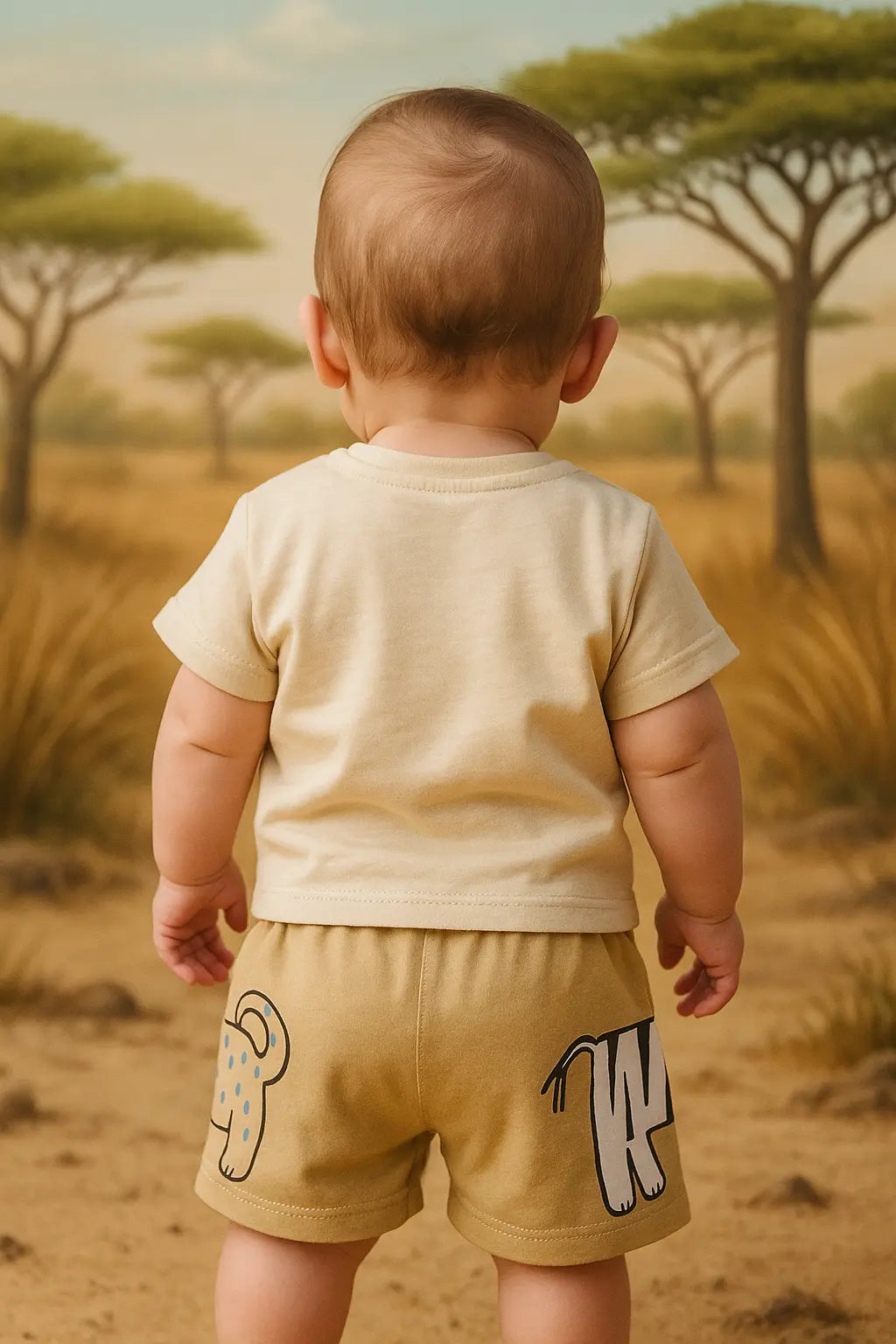 Ensemble Bébé Garçon Safari – T-shirt "Club Safari" + Short Beige