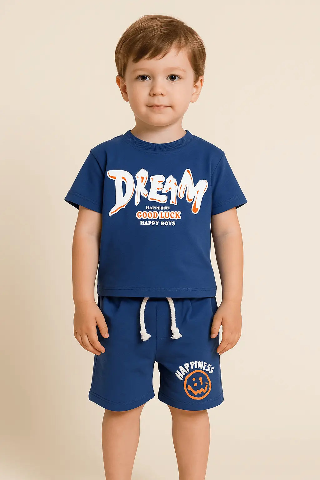 Ensemble Garçon Été – T-shirt "Dream" + Short "Happiness" Bleu Marine
