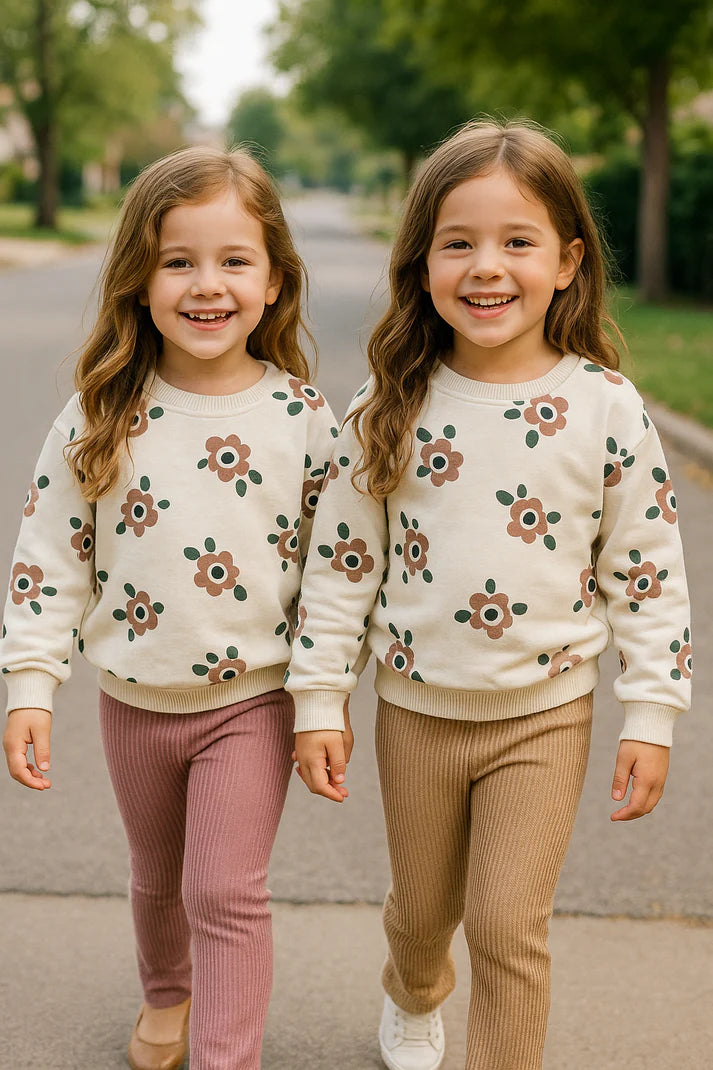 Pull Fleuri & Legging Côtelé 4-6 ans ref 5481