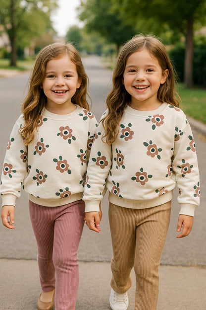 Pull Fleuri & Legging Côtelé 4-6 ans ref 5481