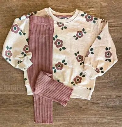 Pull Fleuri & Legging Côtelé 4-6 ans ref 5481
