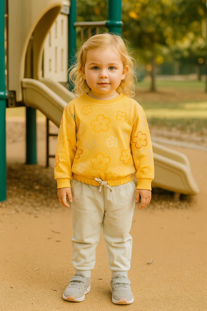 Pull Jaune Fleuri & Pantalon Turquoise 3-6 ans ref 0302