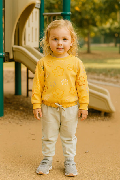 Pull Jaune Fleuri & Pantalon Turquoise 3-6 ans ref 0302
