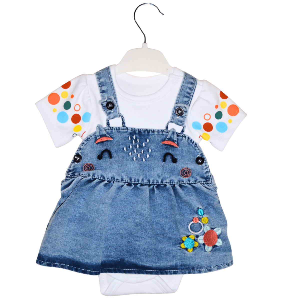 Robe Jean Bébé Fille avec Body Blanc – Broderie Chat Little Stars