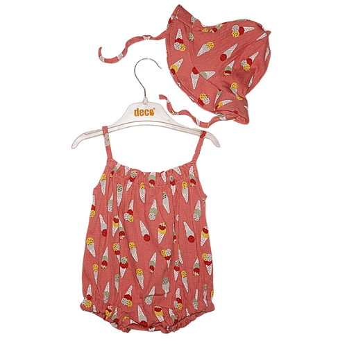 Barboteuse bébé fille corail motif glace + chapeau assorti Little Stars