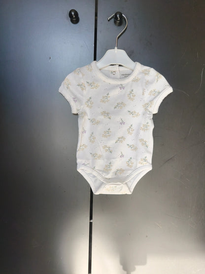 Body Blanc à Fleurs Beige et Violettes – Verbaudet – 3 Mois ref 190