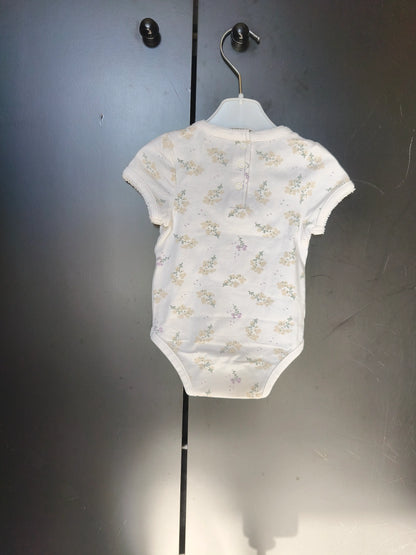 Body Blanc à Fleurs Beige et Violettes – Verbaudet – 3 Mois ref 190