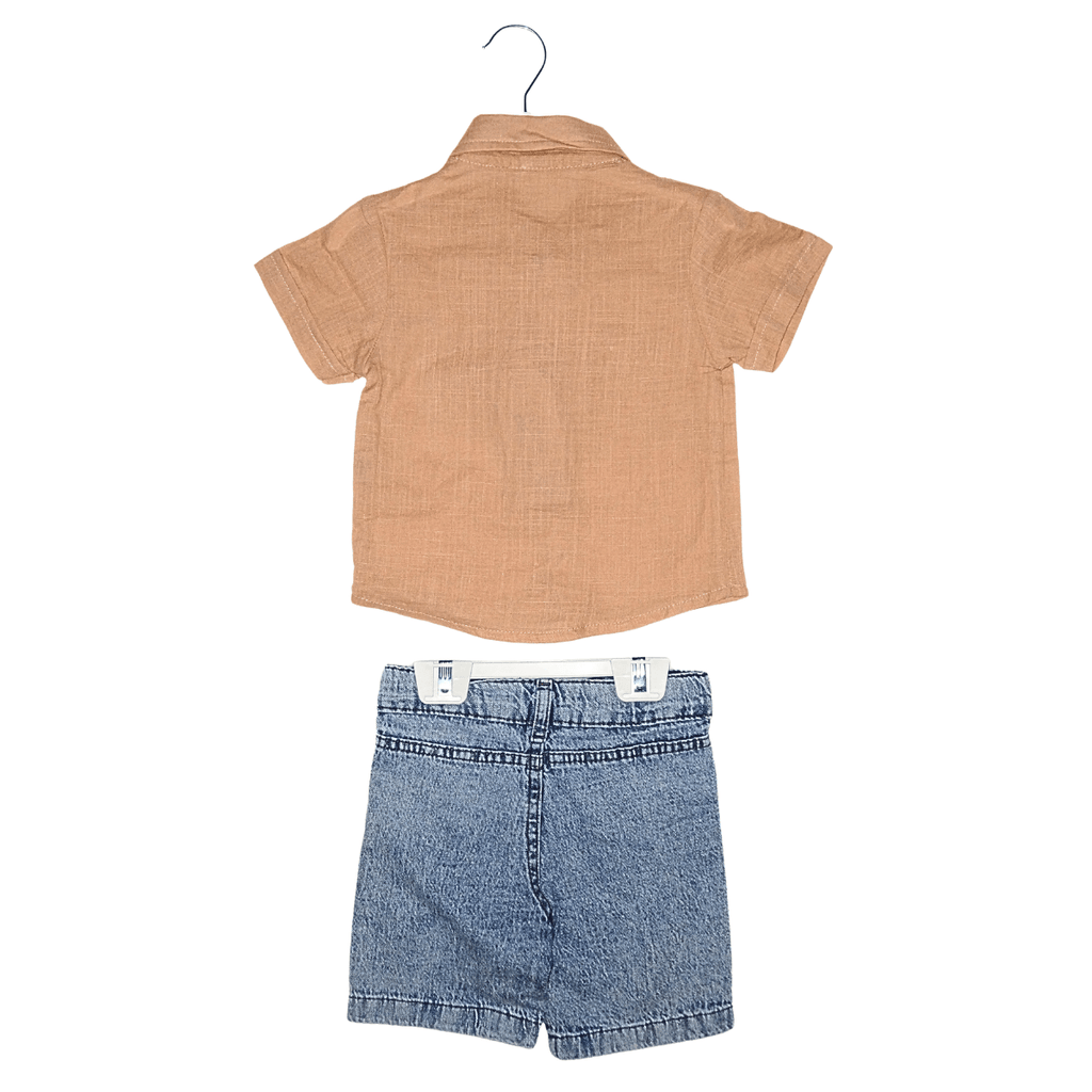 Ensemble Garçon Été – Chemise Camel à Manches Courtes + Short Imitation Jean Little Stars