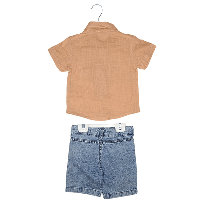 Ensemble Garçon Été – Chemise Camel à Manches Courtes + Short Imitation Jean Little Stars