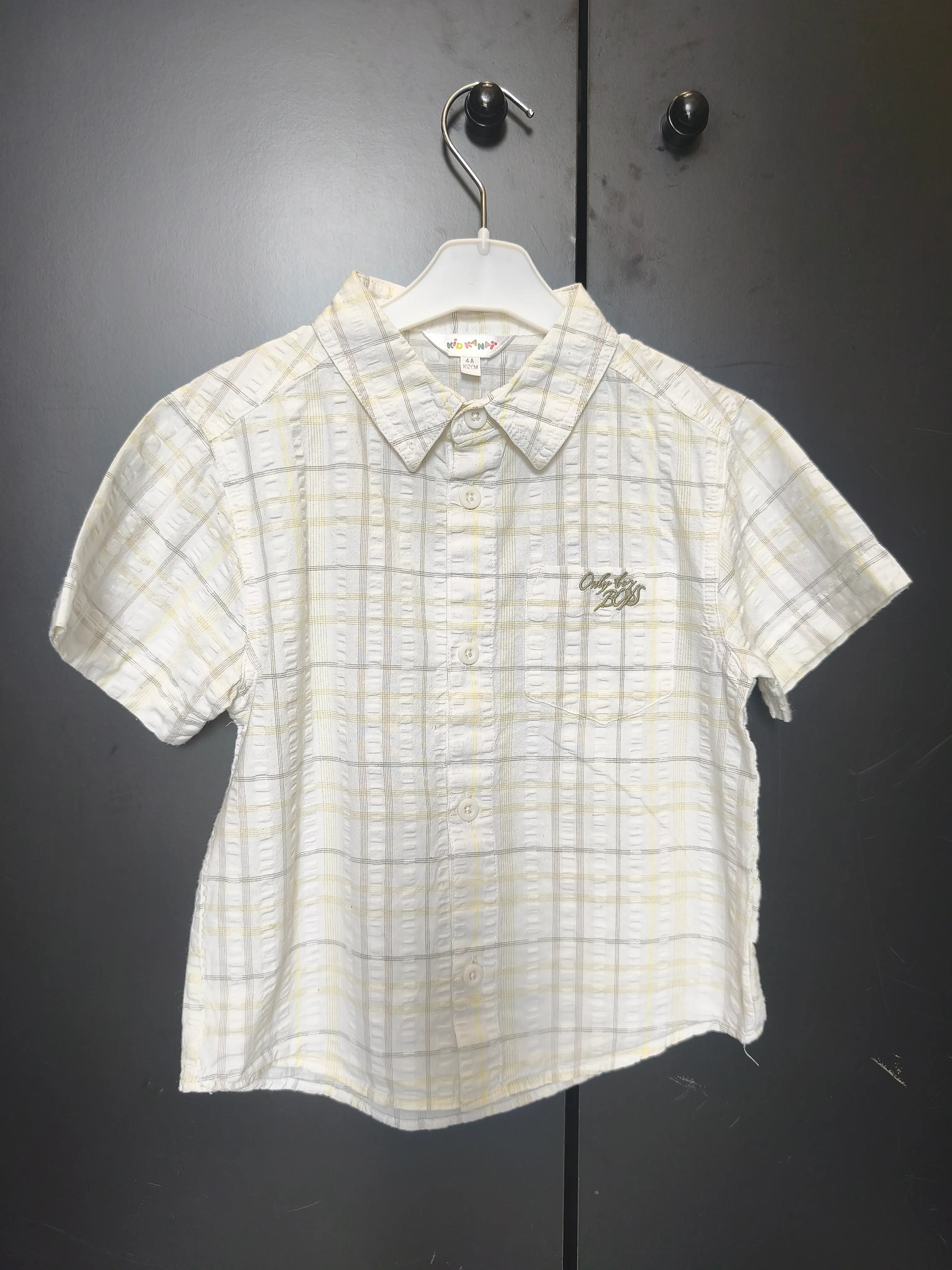 Chemise Kid Kanai 4 ans - Blanche rayée gris clair & vert anis, 100% coton