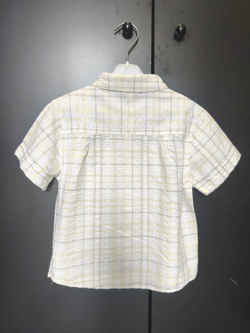 Chemise Kid Kanai 4 ans - Blanche rayée gris clair & vert anis, 100% coton