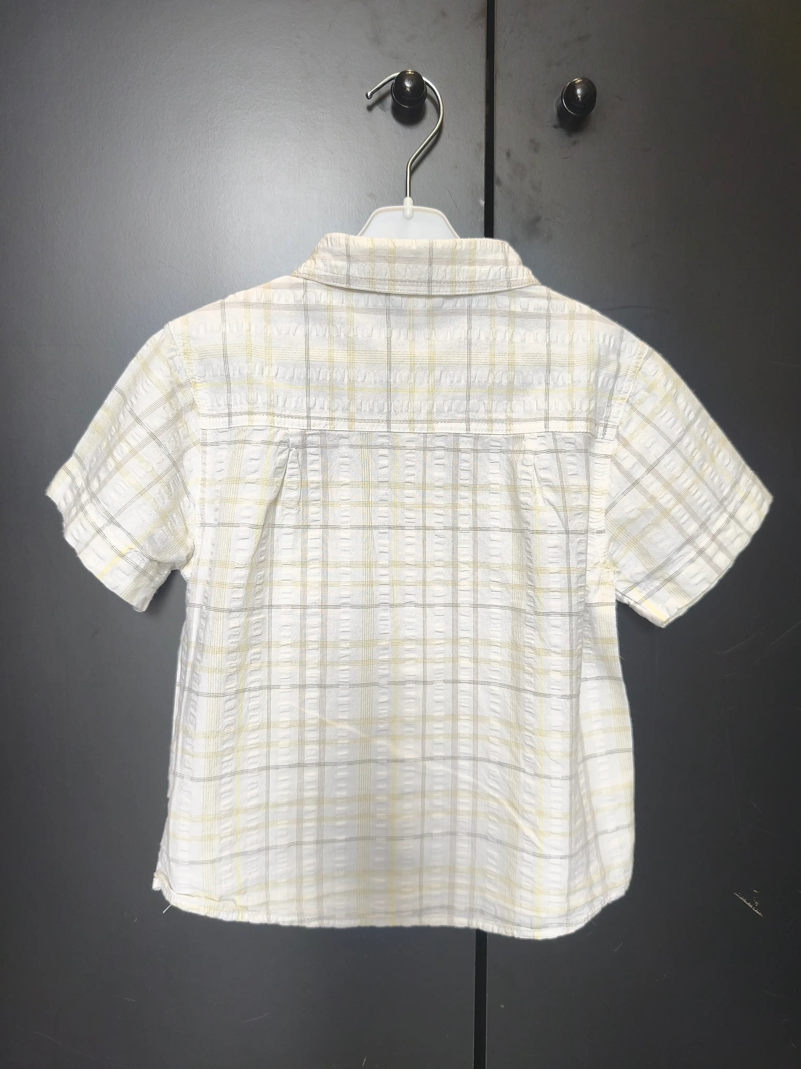 Chemise Kid Kanai 4 ans - Blanche rayée gris clair & vert anis, 100% coton
