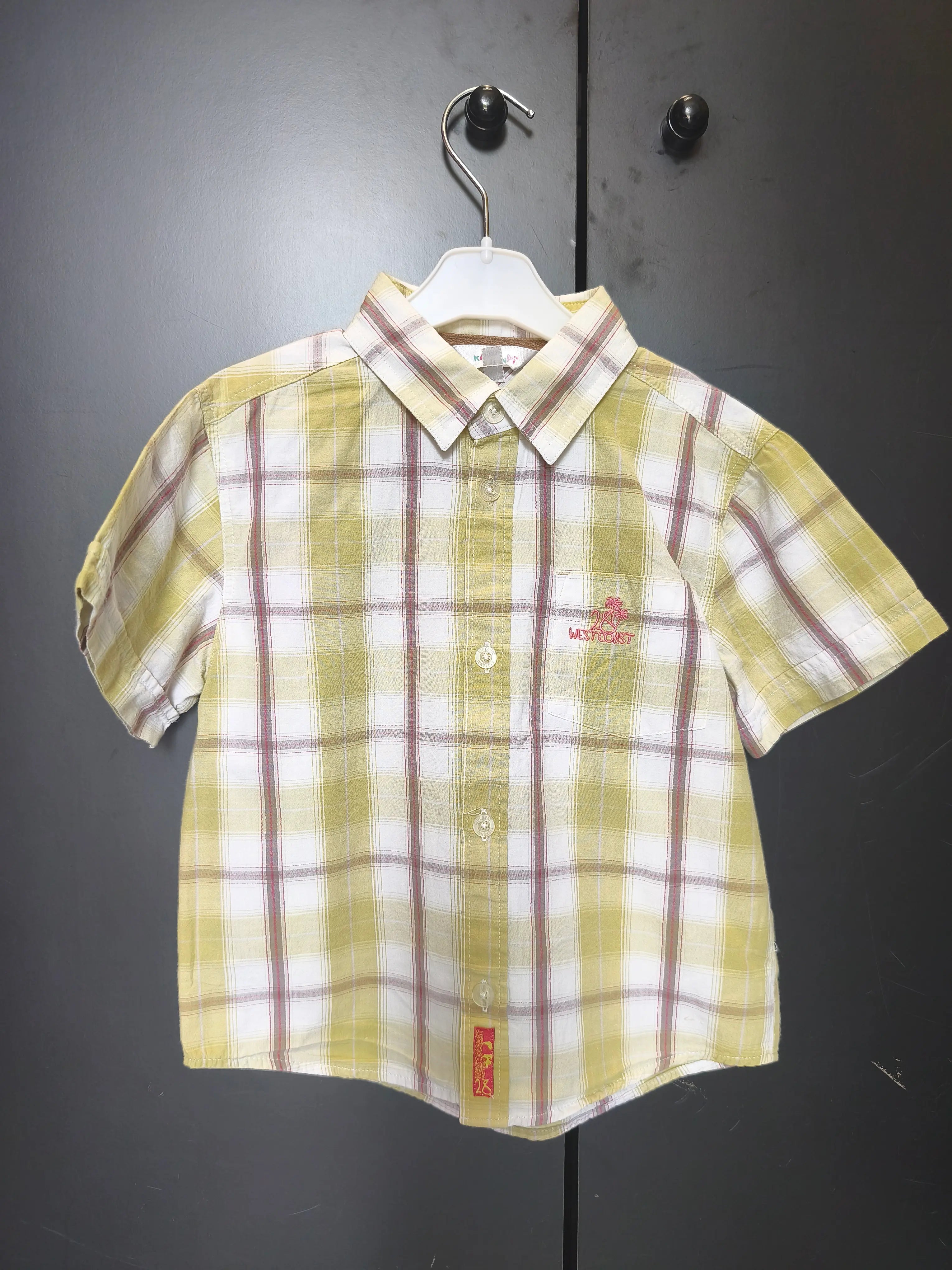 Chemise Kid Kinai 4 ans - Manches courtes rayée vert/blanc/gris avec pochette