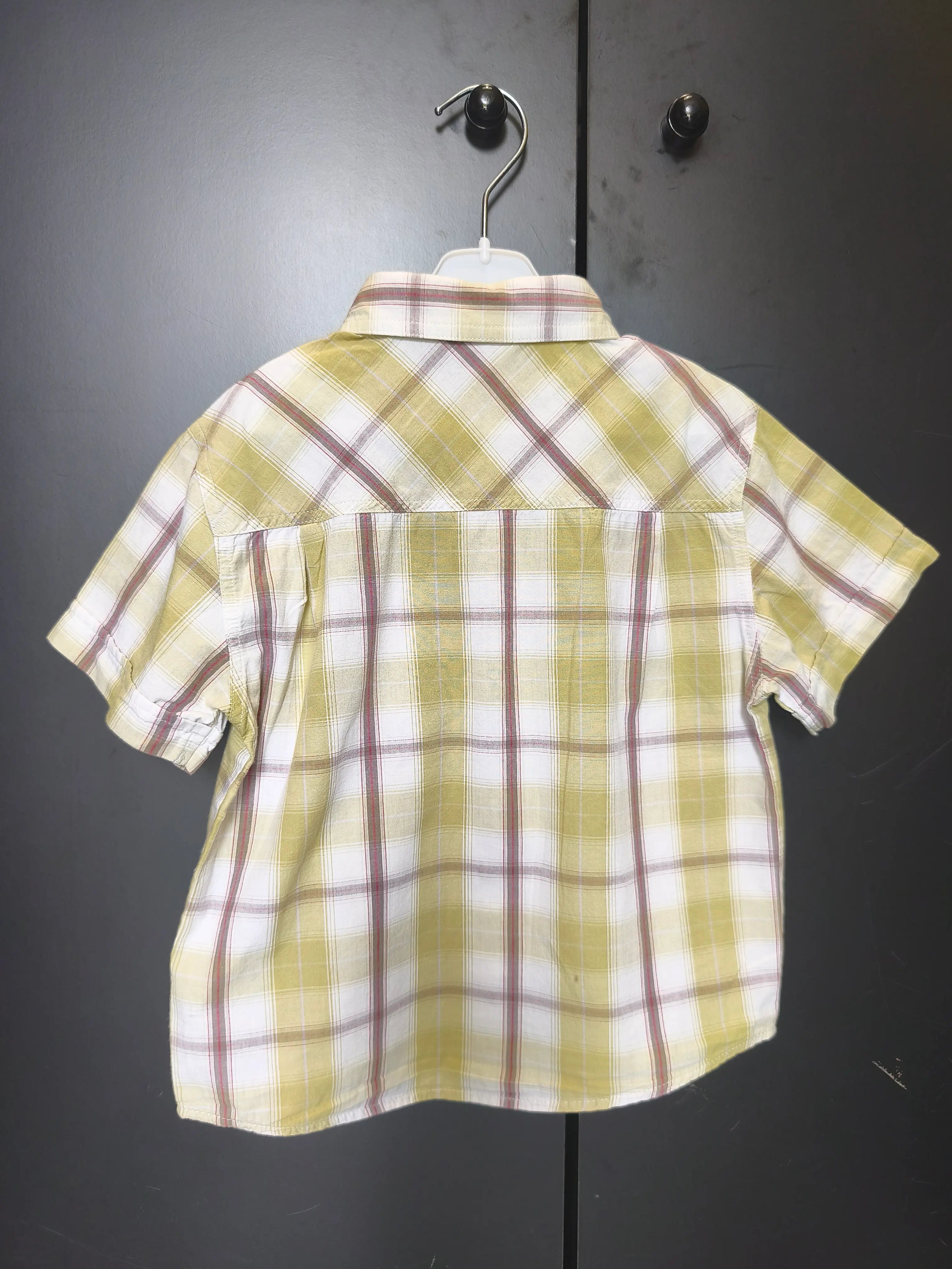 Chemise Kid Kinai 4 ans - Manches courtes rayée vert/blanc/gris avec pochette