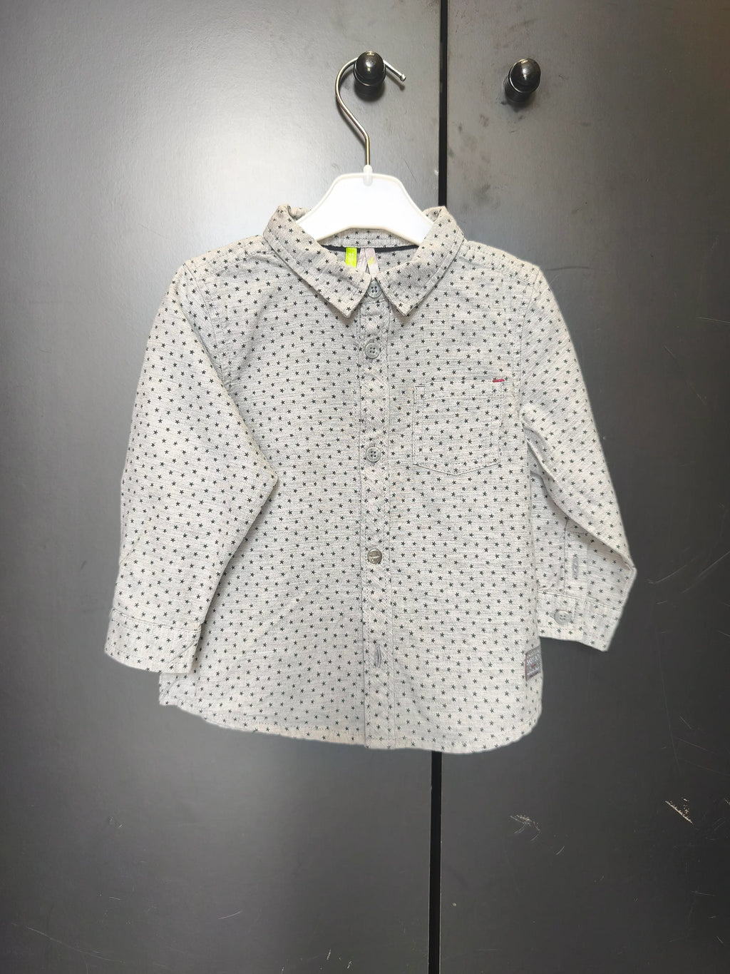 Chemise Orchestra 12 mois - Grise à étoiles, manches longues, 100% coton