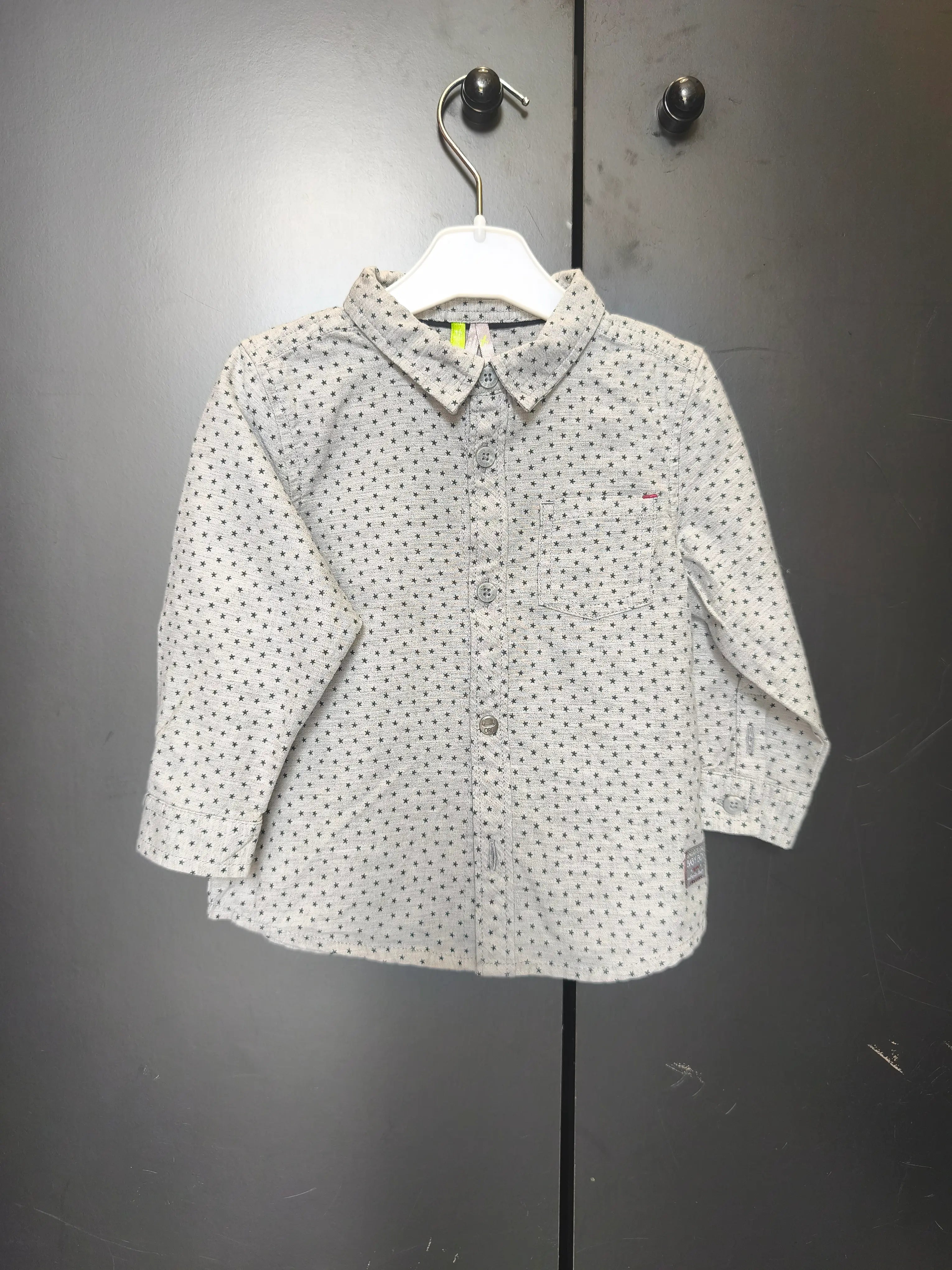 Chemise Orchestra 12 mois - Grise à étoiles, manches longues, 100% coton
