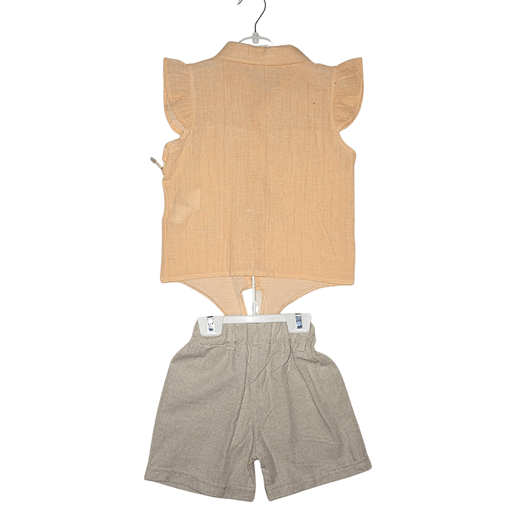 Ensemble Fille Corail et Beige – Chemisier avec Nœud + Short en Coton Little Stars