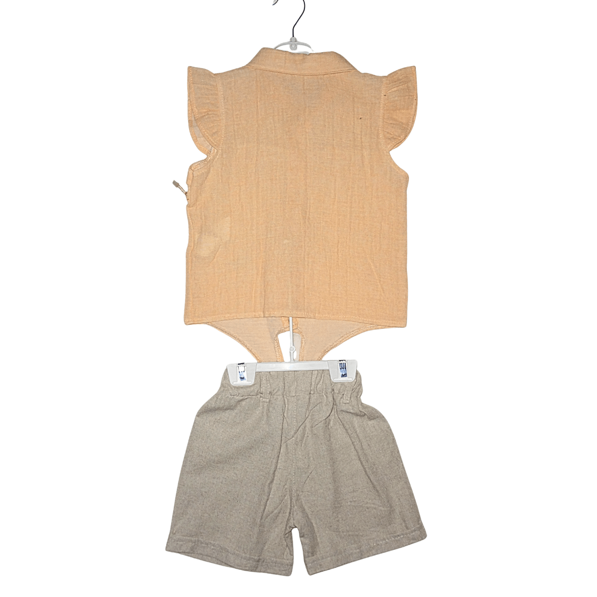 Ensemble Fille Corail et Beige – Chemisier avec Nœud + Short en Coton Little Stars