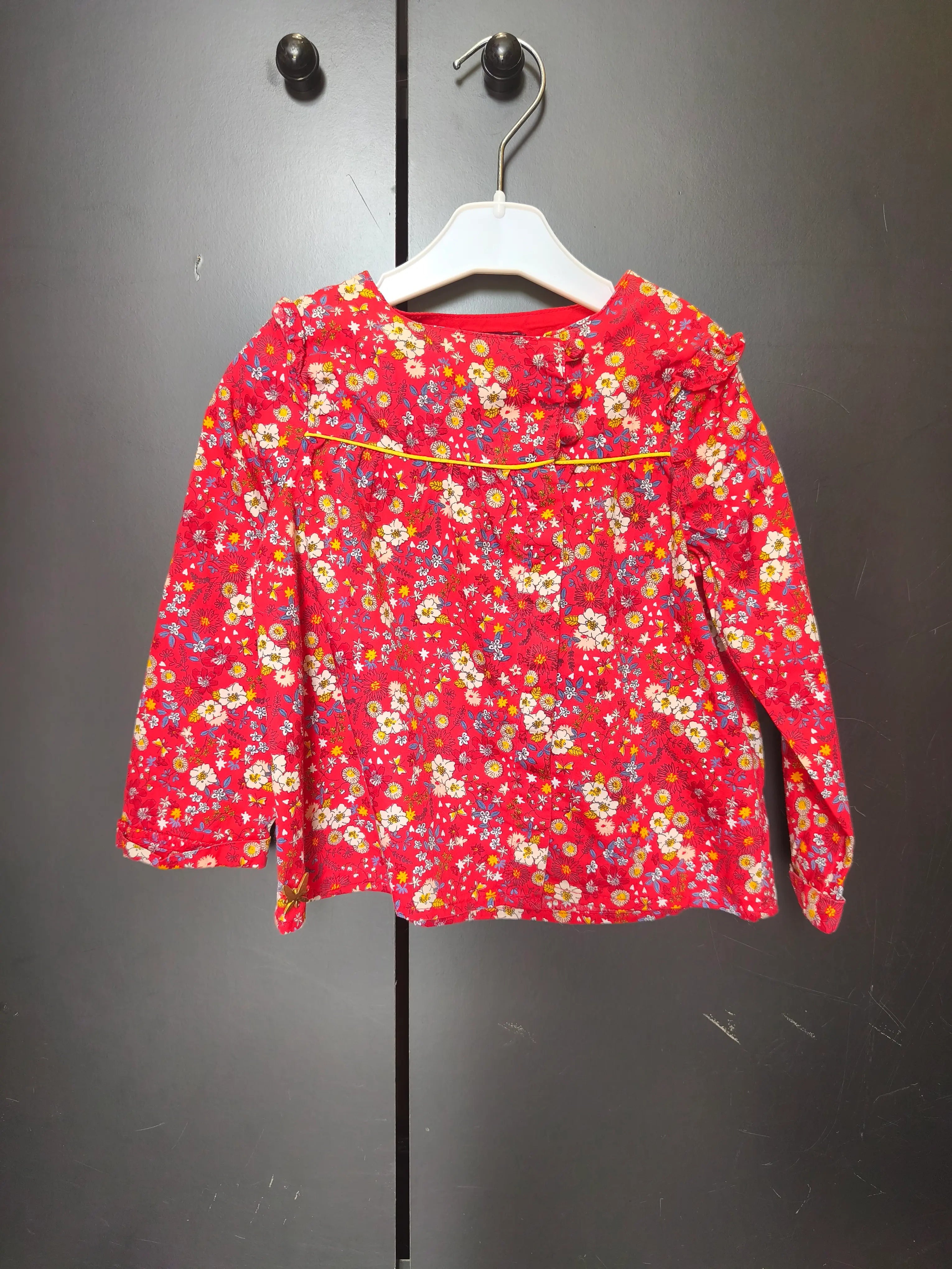 Chemisier Sergent Major 24 mois - Rouge à fleurs, manches longues & col rond