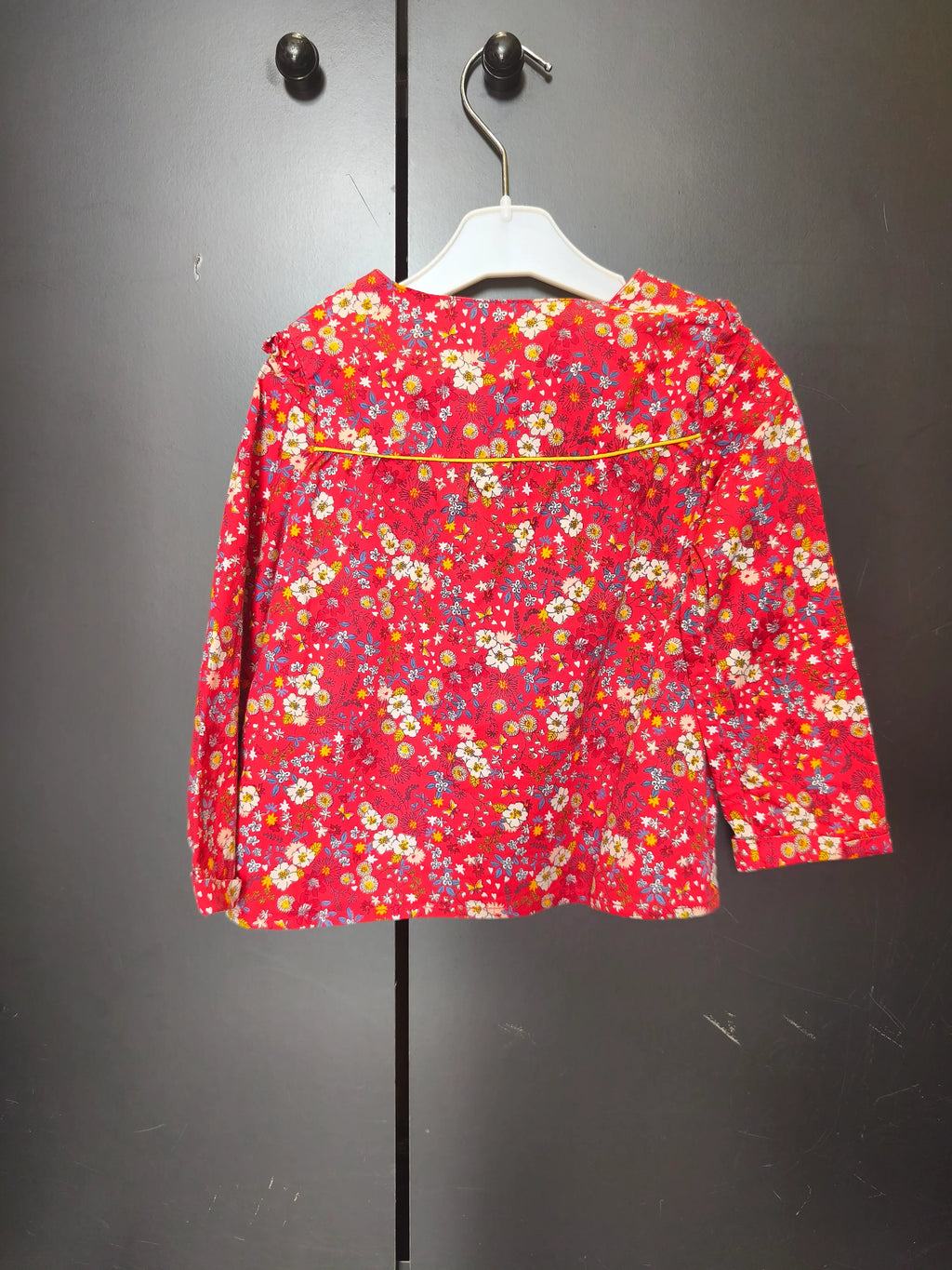 Chemisier Sergent Major 24 mois - Rouge à fleurs, manches longues & col rond