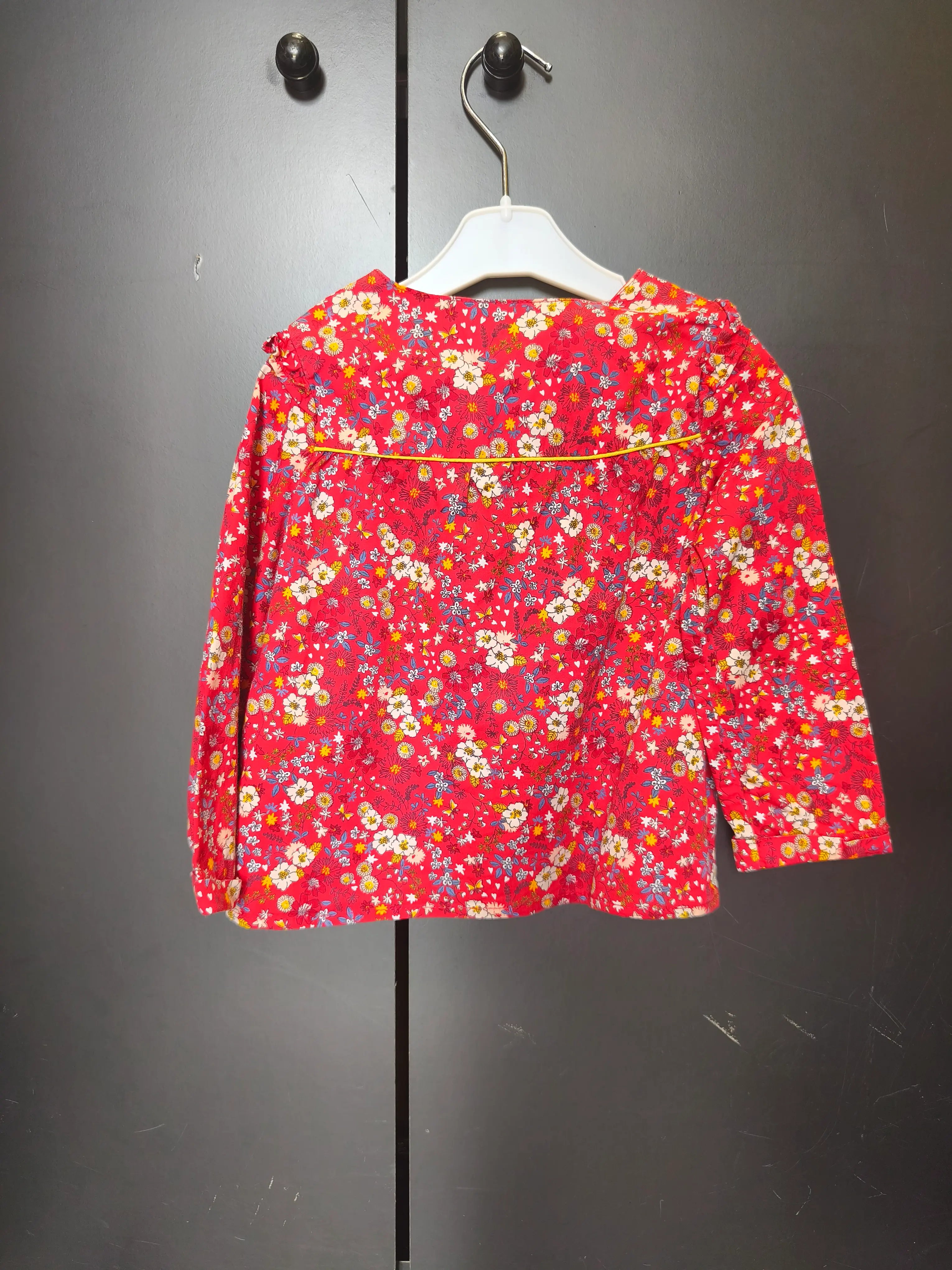 Chemisier Sergent Major 24 mois - Rouge à fleurs, manches longues & col rond