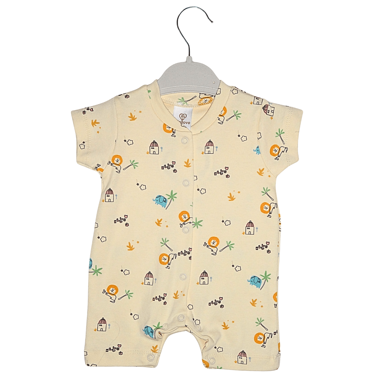 Combinaison Bébé Garçon Savane – Motifs Éléphant & Lion – Crème Little Stars