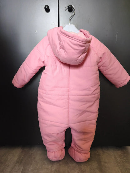 Combinaison pilote doublée moumoute – Rose broderie nounours – 9 mois ref 292