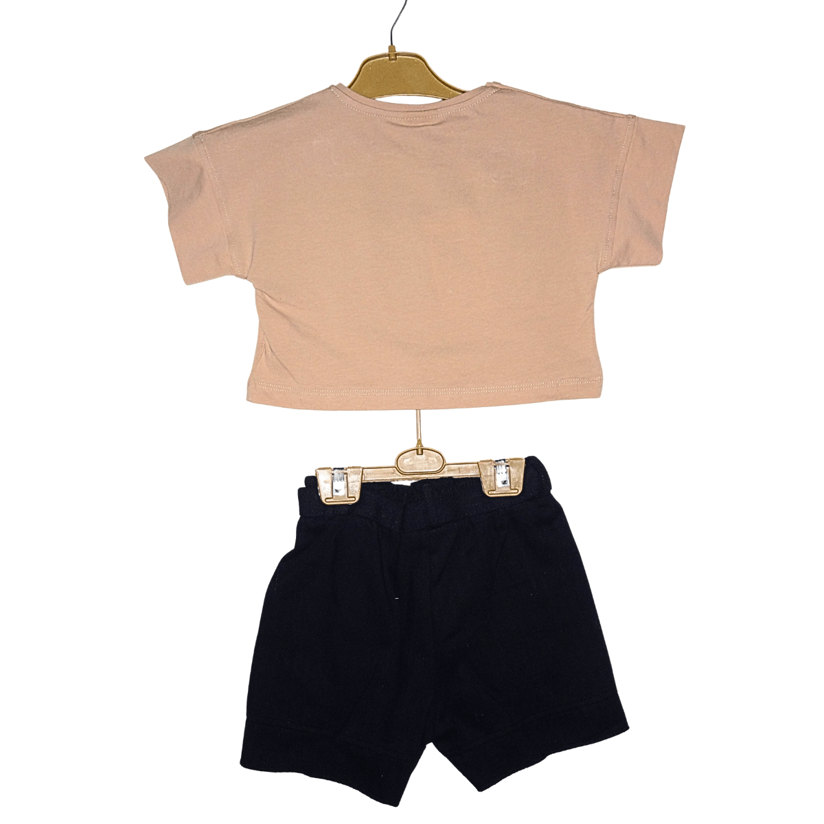 Ensemble fille 2 pièces – T-shirt crop top cœur & short noir ceinturé Little Stars