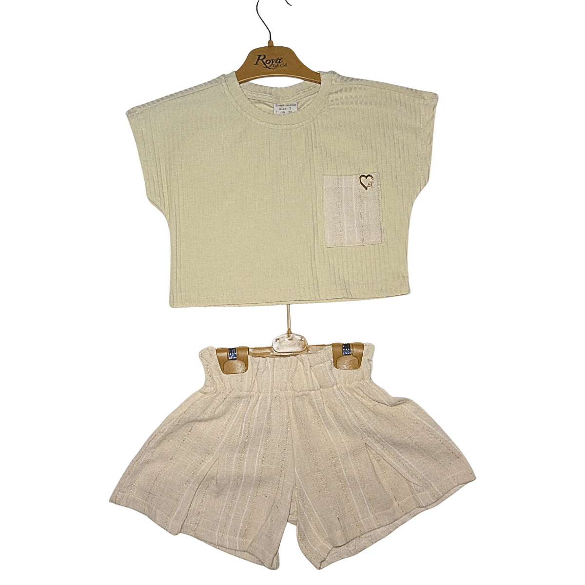 Ensemble fille crème 2 pièces – T-shirt bijou cœur & short bouffant doré Little Stars