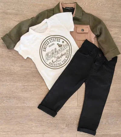 3 Pièces Veste Daim Kaki - Dernière Taille 4 ans ref 9176