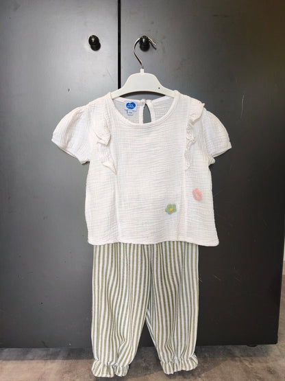 Ensemble Mots d’Enfant 24 mois – blanc et vert fleuri 🌸💚 ref 135