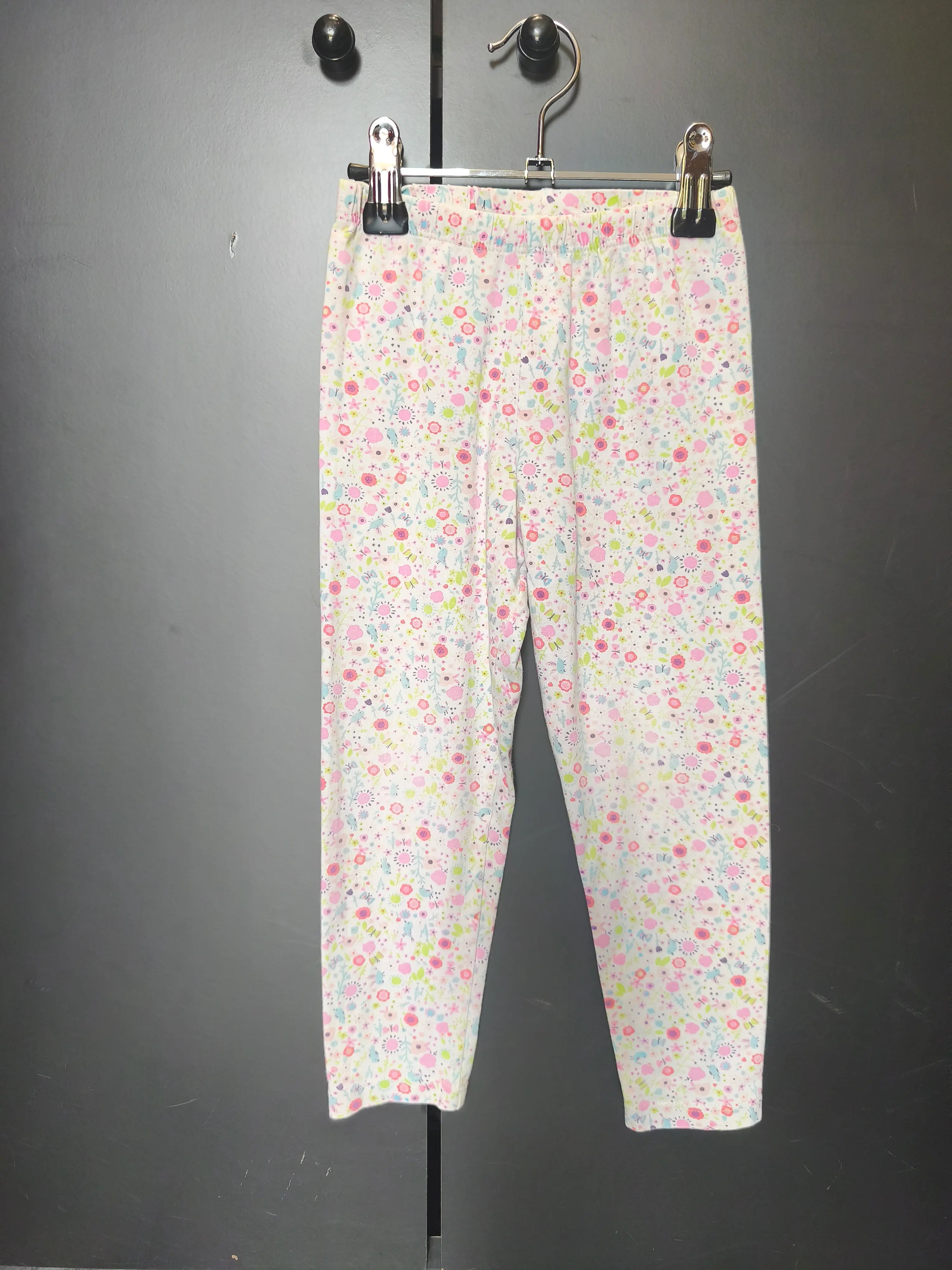 Legging blanc motifs floraux pastel multicolores – Taille 3 ans