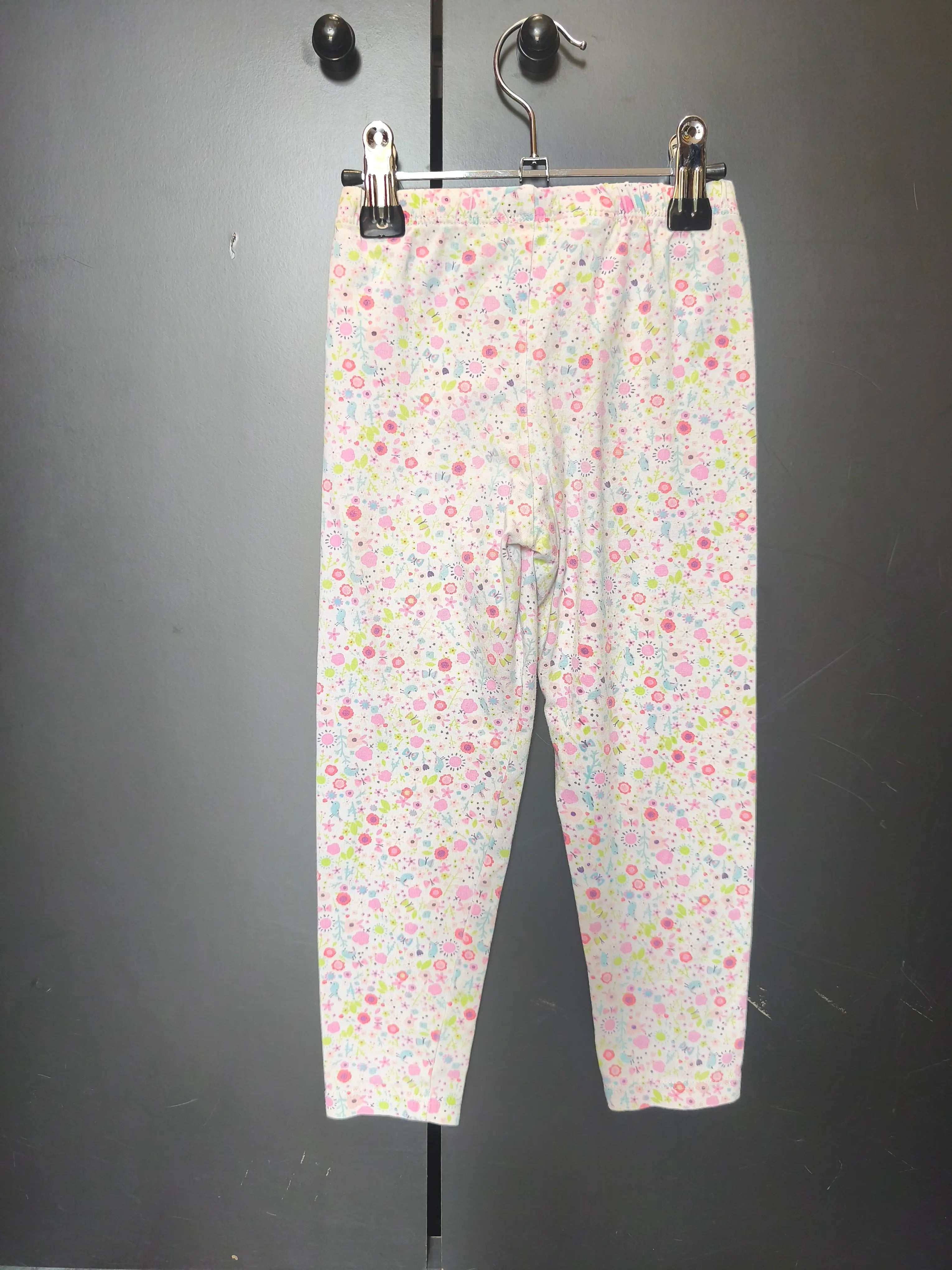 Legging blanc motifs floraux pastel multicolores – Taille 3 ans